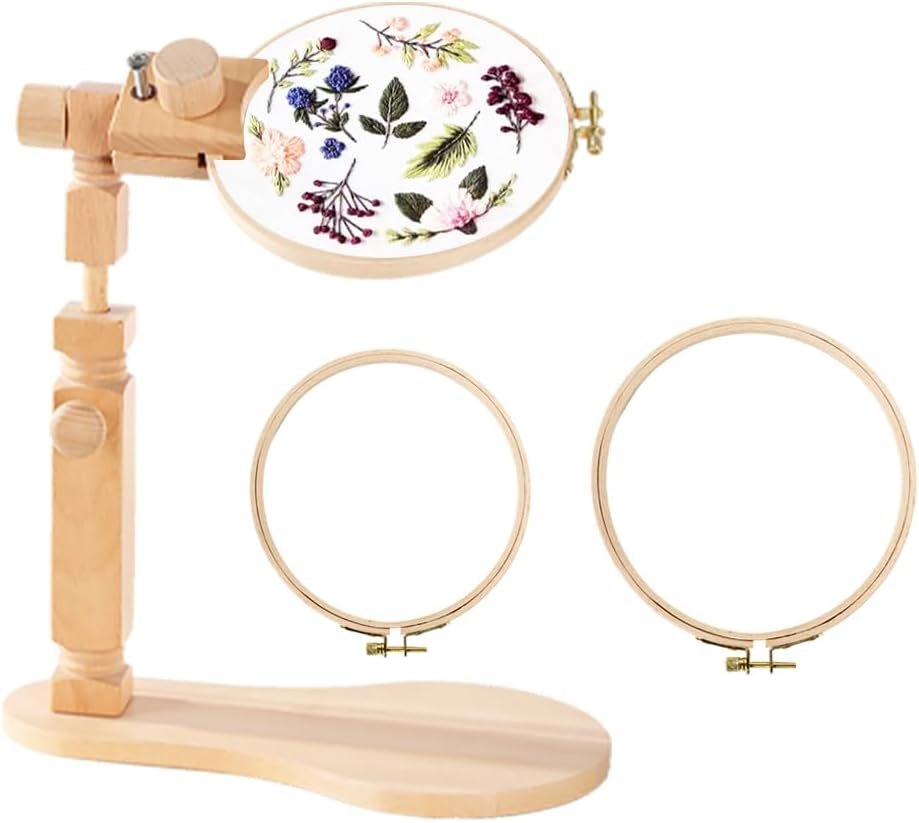 Sherbo adjustable beechwood embroidery hoop stand and hoop set